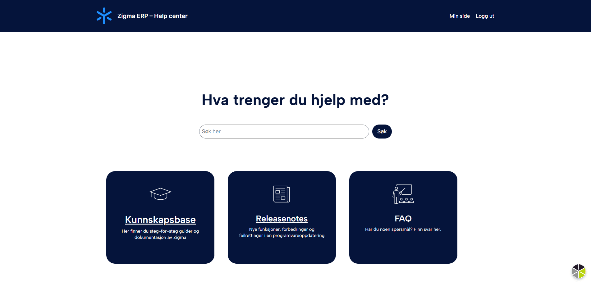 Skjermbilde fra Zigma Help Center.